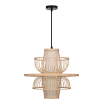 Подвесной светильник фигурный из деревянных прутьев с плафоном из натуральной ткани Light Inside the Cell варинант исполнения - 3 | Loft Concept в Самаре