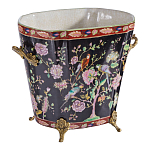 Кашпо из фарфора черная с цветочной росписью и бронзовой стрекозой Spring Garden варинант исполнения - 3 | Loft Concept в Самаре