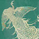 Обои ручная роспись в стиле Арт-деко Whistler Peacocks Original colourway on green painted silk варинант исполнения - 2 | Loft Concept в Самаре