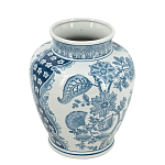 Ваза округлой формы белого цвета с синим растительным узором Blue & White Ornament  варинант исполнения - 1 | Loft Concept в Самаре