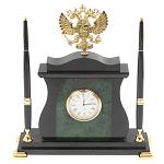 Часы настольные с Гербом России и 2-мя шариковыми ручками в комплекте Stone Clock варинант исполнения - 1 | Loft Concept в Самаре