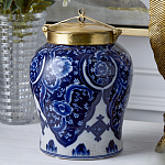 Ваза с насыщенным синим орнаментом и золотой крышкой Blue & White Ornament  варинант исполнения - 2 | Loft Concept в Самаре