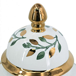 Ваза белая с крышкой с рисунком зеленых и золотых листьев 40 см Chinoiserie Ceramics варинант исполнения - 1 | Loft Concept в Самаре