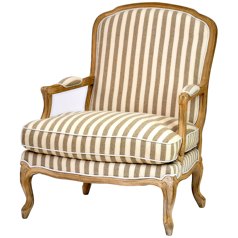 Кресло в полоску в стиле прованс Yvon French Seating Armchair Золотой дуб Бежевый Коричневый Кресло в полоску в стиле прованс Yvon French Seating Armchair Золотой дуб Бежевый Коричневый в Самаре | Loft Concept