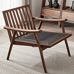 Кресло c каркасом из массива дерева и мягкой кожаной обивкой Walnut Armchair варинант исполнения - 8 | Loft Concept в Самаре