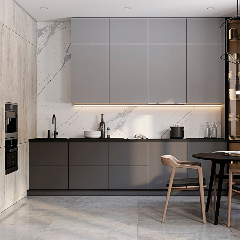 Серый кухонный гарнитур с фасадом под светлый дуб Ferrand Kitchen Set Серый Белый Мрамор Bianco Светлый дуб Темно-серый Серый кухонный гарнитур с фасадом под светлый дуб Ferrand Kitchen Set Серый Белый Мрамор Bianco Светлый дуб Темно-серый в Самаре | Loft Concept
