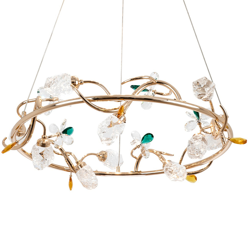 Люстра с хрустальными плафонами и декором Alvere Crystal Chandelier Прозрачный Золотой Изумрудный Янтарный Люстра с хрустальными плафонами и декором Alvere Crystal Chandelier Прозрачный Золотой Изумрудный Янтарный в Самаре | Loft Concept