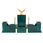 Настольный письменный набор из змеевика тёмно-зелёного цвета с декором в виде орла Successful Leader варинант исполнения - 6 | Loft Concept в Самаре