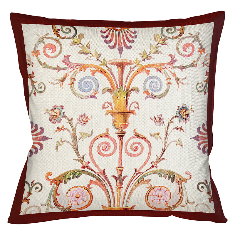 Декоративная подушка бежевая с растительным орнаментом Raffael Floral Beige Red Cushion Бежевый Мульти Бургундский красный Декоративная подушка бежевая с растительным орнаментом Raffael Floral Beige Red Cushion Бежевый Мульти Бургундский красный в Самаре | Loft Concept