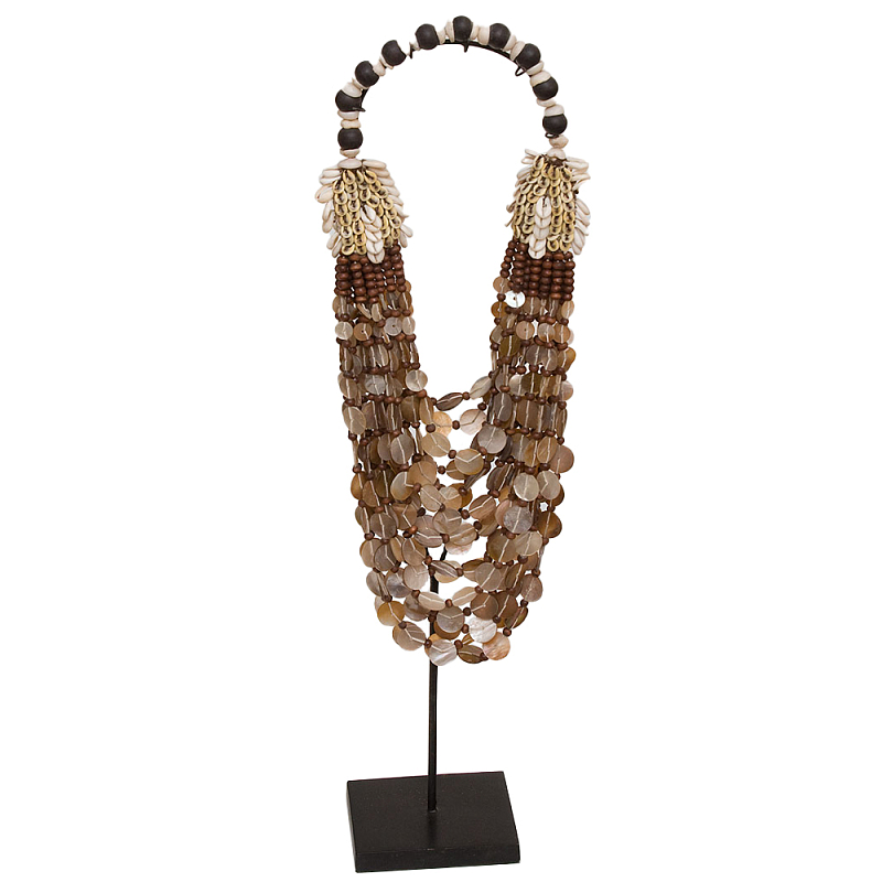 Этническое ожерелье из ракушек и круглых бусин Aboriginal Long Necklace Shells Коричневый Черный Бежевый в Самаре | Loft Concept 