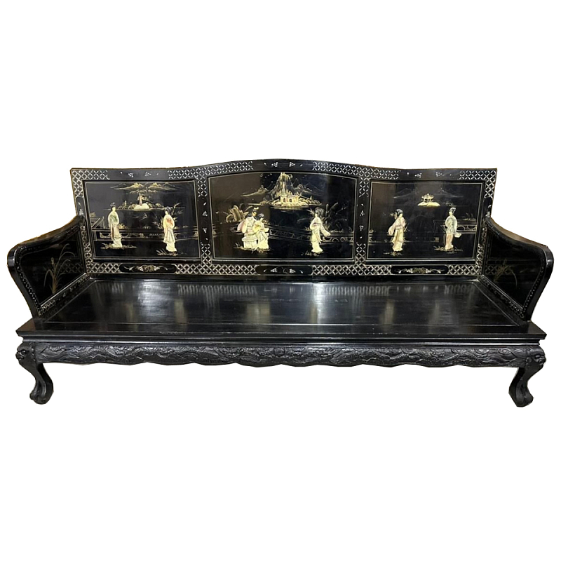 Большая Скамья Шинуазри Large Chinoiserie Bench Chinese Park Черный матовый Золотой Бежевый в Самаре | Loft Concept 