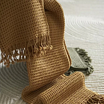 Плед из шерсти цвета охры с бахарамой Waffle Comfort варинант исполнения - 6 | Loft Concept в Самаре