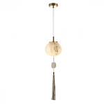 Подвесной светильник с шарообразным плафоном из белого стекла с подвеской из камня и кисточкой Agatelle варинант исполнения - 3 | Loft Concept в Самаре