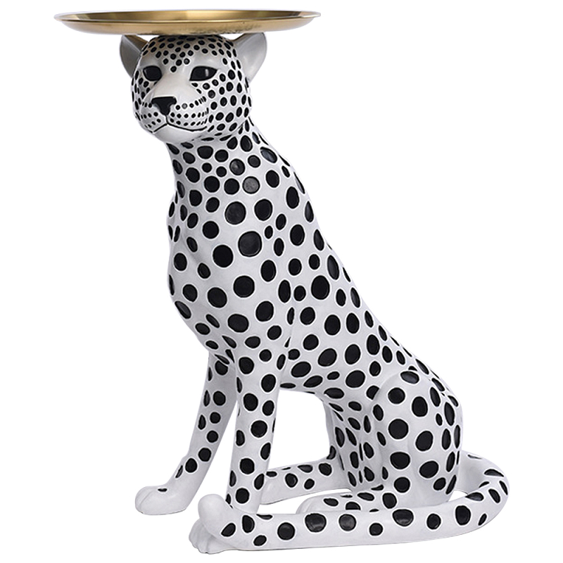 Декоративная статуэтка с подносом Leopard Tray Statuette Латунь Белый Черный Декоративная статуэтка с подносом Leopard Tray Statuette Латунь Белый Черный в Самаре | Loft Concept