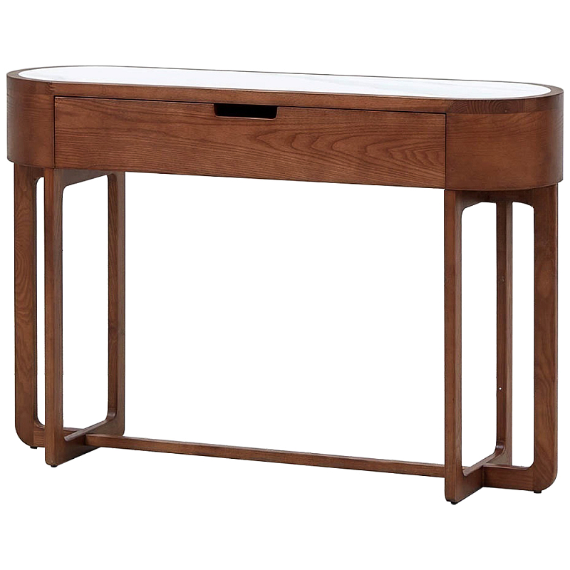 Консоль деревянная с мраморной столешницей Gote Marble Console Коричневый Белый Мрамор Bianco Консоль деревянная с мраморной столешницей Gote Marble Console Коричневый Белый Мрамор Bianco в Самаре | Loft Concept
