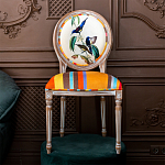 Стул бежевый в разноцветную полоску из натурального бука с изображением птиц и цветов Blooming Blue Birds Colorful Stripes Chair варинант исполнения - 5 | Loft Concept в Самаре