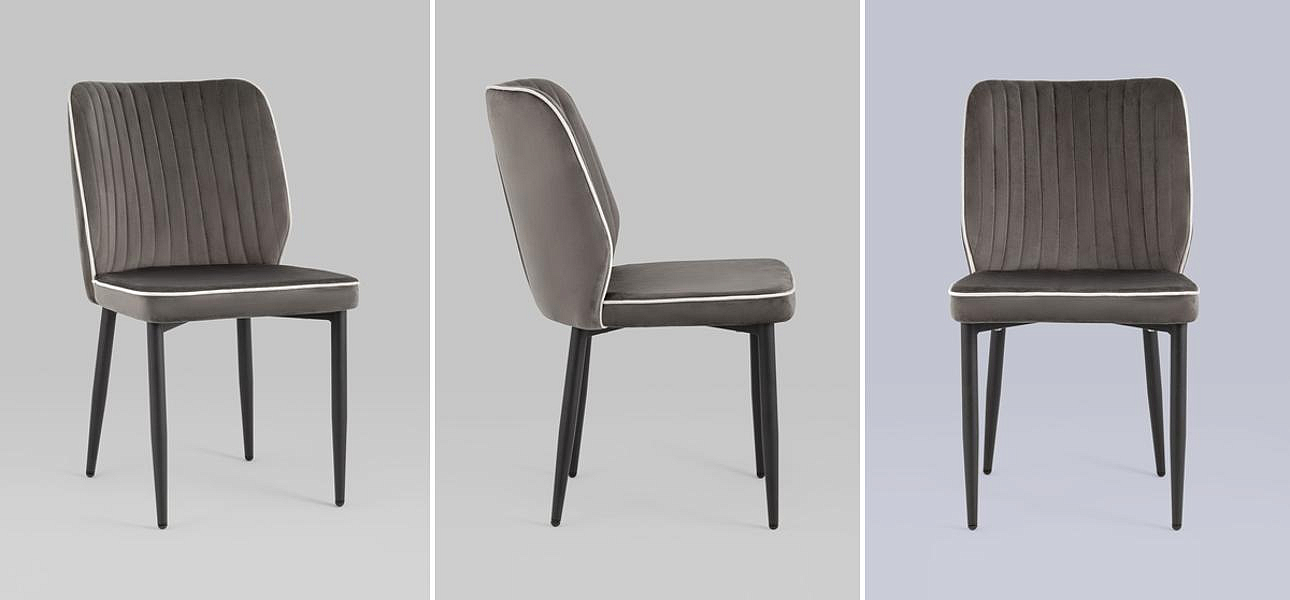 Стул Lawrence Chair Серый Велюр Белый кант Стул Lawrence Chair Серый Велюр Белый кант - Loft-Concept в Самаре