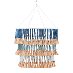 Люстра трехъярусная с декором из круглых деревянных бусин с кисточками Blue Wooden Beads Chandelier варинант исполнения - 1 | Loft Concept в Самаре