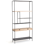 Металлический стеллаж с деревянными полками и ящиками Menzie Metal Wood Rack варинант исполнения - 1 | Loft Concept в Самаре