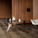 Дизайнерский круглый обеденный стол стеклянный с фигурным подстольем из цемента ARC Dining Table варинант исполнения - 2 | Loft Concept в Самаре