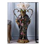 Ваза из фарфора черная с цветочной росписью и бронзовыми элементами Spring Garden варинант исполнения - 3 | Loft Concept в Самаре