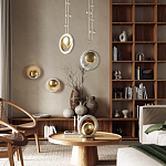 Подвесной светильник с бежевым текстурным кольцом и латунным шаром в центре Tactile  варинант исполнения - 6 | Loft Concept в Самаре