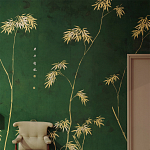 Обои ручная роспись Bamboo Golden on Edo Green India tea paper варинант исполнения - 1 | Loft Concept в Самаре