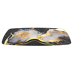 Обеденный стол с прямоугольной черно-золотой столешницей из стекла на 4-х металлических ножках Gold and Black Marble варинант исполнения - 3 | Loft Concept в Самаре