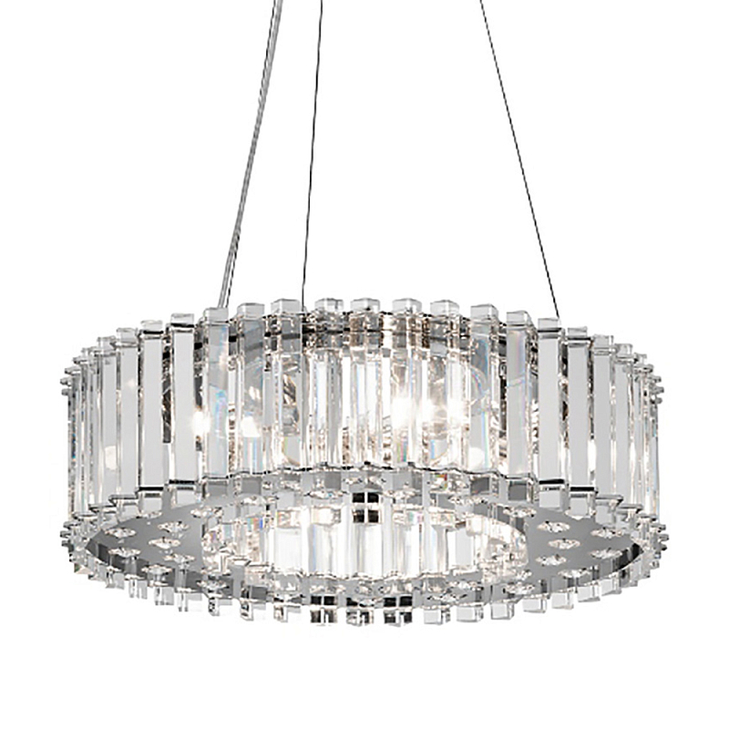 Люстра подвесная круглая с множеством вертикальных прямоугольных кристаллов Kichler Хром Прозрачное Стекло в Самаре | Loft Concept 