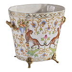 Кашпо с растительным и животным орнаментом на бронзовых ножках Turquoise Blooming Garden варинант исполнения - 2 | Loft Concept в Самаре