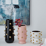 Ваза черная цилиндрическая с глянцевым покрытием и золотыми декоративными элементами Molecule Collection варинант исполнения - 4 | Loft Concept в Самаре