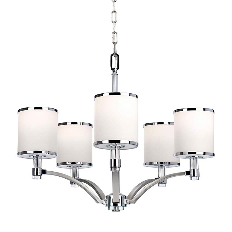 Люстра с белыми стеклянными плафонами в форме цилиндра Feiss Никель Хром Белый Бежевый в Самаре | Loft Concept 