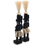Комплект из 2-х деревянных статуэток Asmat Straw Headdress Statuettes Black Turquoise варинант исполнения - 2 | Loft Concept в Самаре
