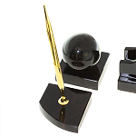 Настольный письменный набор из чёрного обсидиана с декором в виде льва Golden Lion варинант исполнения - 5 | Loft Concept в Самаре