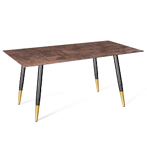 Стол обеденный с коричневой прямоугольной столешницей из керамики на четырех металлических ножках Brown Ceramics