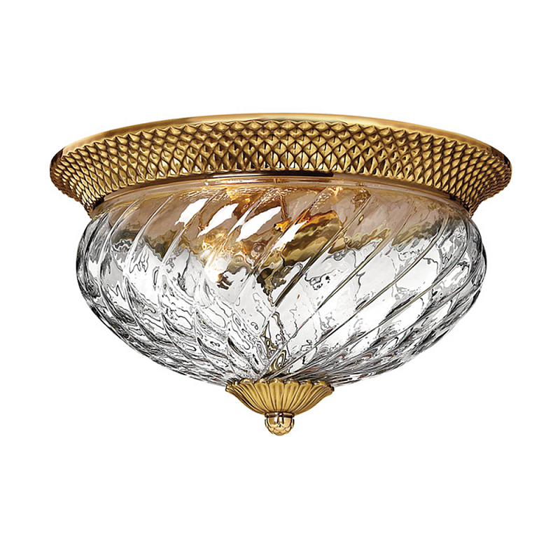 Потолочный светильник цвета латунь с прозрачным рифленым плафоном в форме чаши Hinkley Латунь Прозрачное Стекло в Самаре | Loft Concept 