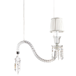 Подвесной светильник с белым текстильным абажуром и изогнутым хрустальным основанием с подвесками Lustre Reverie варинант исполнения - 1 | Loft Concept в Самаре