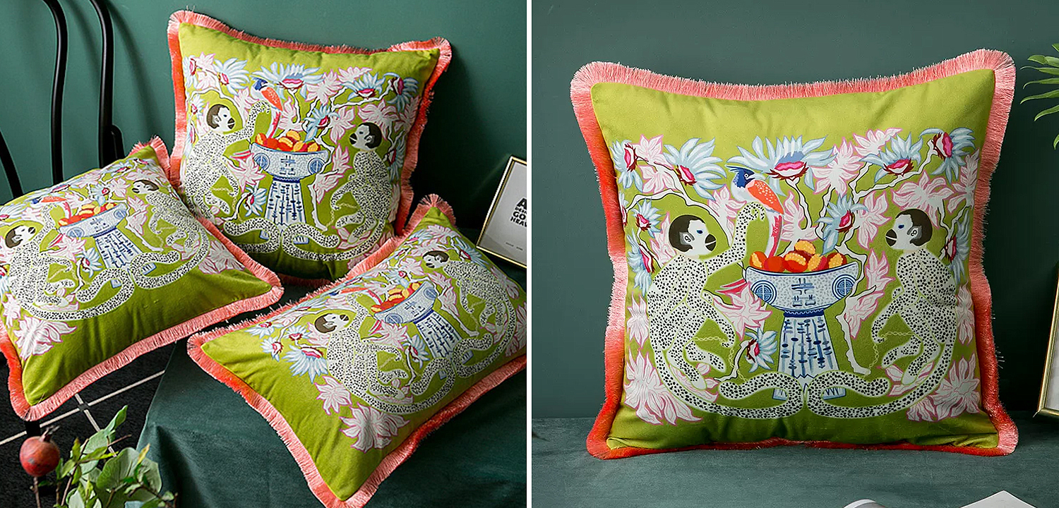 Декоративная подушка Two Monkeys Green Cushion Декоративная подушка Two Monkeys Green Cushion - Loft-Concept в Самаре