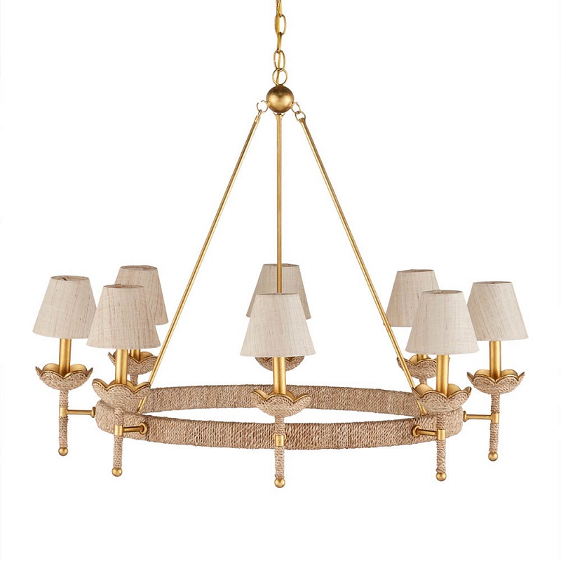 Люстра из кованого железа с отделкой плетеной веревкой и сусальным золотом Parisian Style Золотой Бежевый в Самаре | Loft Concept 