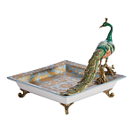 Блюдо квадратное с павлином на бронзовых ножках Eden Garden варинант исполнения - 2 | Loft Concept в Самаре