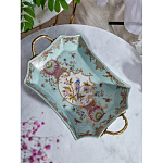 Блюдо прямоугольное из голубого фарфора с ручками и рисунком птиц и цветов Blue Garden варинант исполнения - 3 | Loft Concept в Самаре