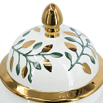 Ваза белая с крышкой с рисунком зеленых и золотых листьев 48 см Chinoiserie Ceramics варинант исполнения - 1 | Loft Concept в Самаре