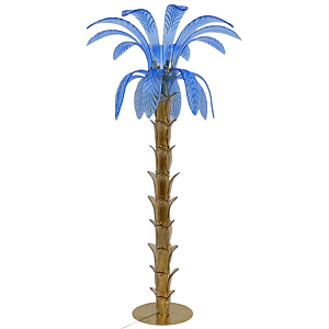 Торшер Glass Decorated Palm Floor Lamp Blue Листья Пальмы 