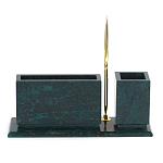 Настольный письменный набор с гербом России и часами из природного камня змеевик Successful Leader варинант исполнения - 3 | Loft Concept в Самаре