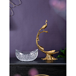 Чаша из прозрачного стекла на бронзовой подставке в виде павлина с рельефным хвостом Eden Garden варинант исполнения - 7 | Loft Concept в Самаре