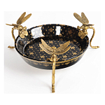Блюдо черного цвета из фрафора на бронзовых ножках в виде стрекоз Eden Garden варинант исполнения - 1 | Loft Concept в Самаре