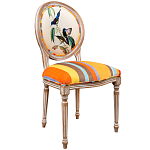 Стул бежевый в разноцветную полоску из натурального бука с изображением птиц и цветов Blooming Blue Birds Colorful Stripes Chair варинант исполнения - 2 | Loft Concept в Самаре