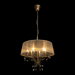 Люстра подвесная круглая с тканевым полупрозрачным абажуром и подвесками 6 ламп Gilded Elegance варинант исполнения - 3 | Loft Concept в Самаре