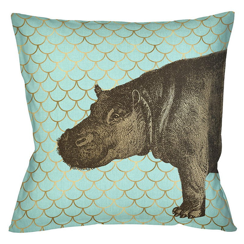 Подушка Safari light blue hippopotamus Бирюзовый Глянцевое золото Подушка Safari light blue hippopotamus Бирюзовый Глянцевое золото в Самаре | Loft Concept