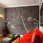 Обои ручная роспись Summer Night Blossom Original colourway on Edo Night painted silk варинант исполнения - 2 | Loft Concept в Самаре